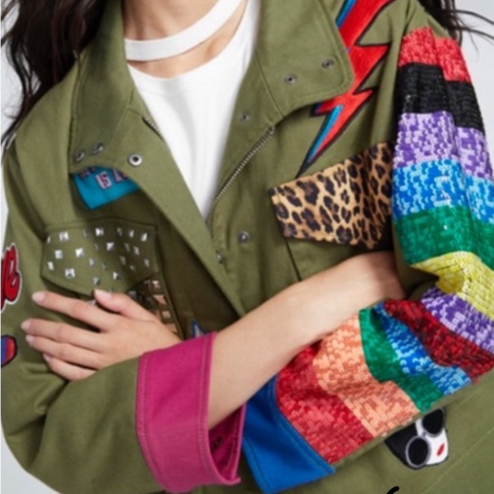 NWT Alice & Olivia Russo patchwork military coat